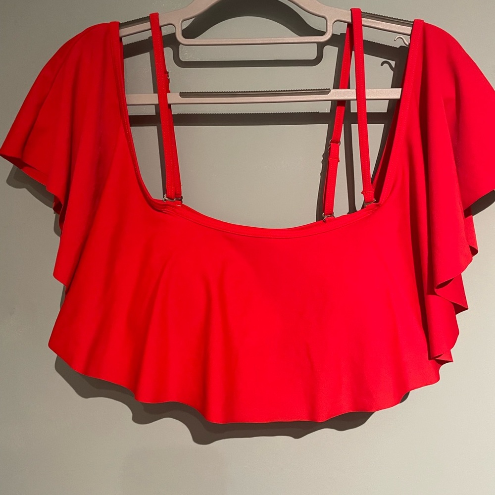 TWO XL off shoulder bikini tops 1 red & 1 black. EUC